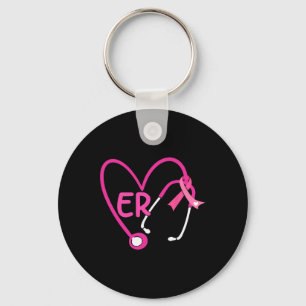 Heart Stethoscope Pink Ribbon Breast Cancer Er Nur Key Ring