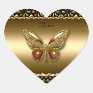 Heart Sticker Gold On Gold Butterfly