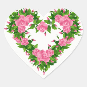Heart Stickers-Pink Roses Heart Sticker