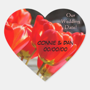 Heart Stickers Save the Date Envelope seals Tulips
