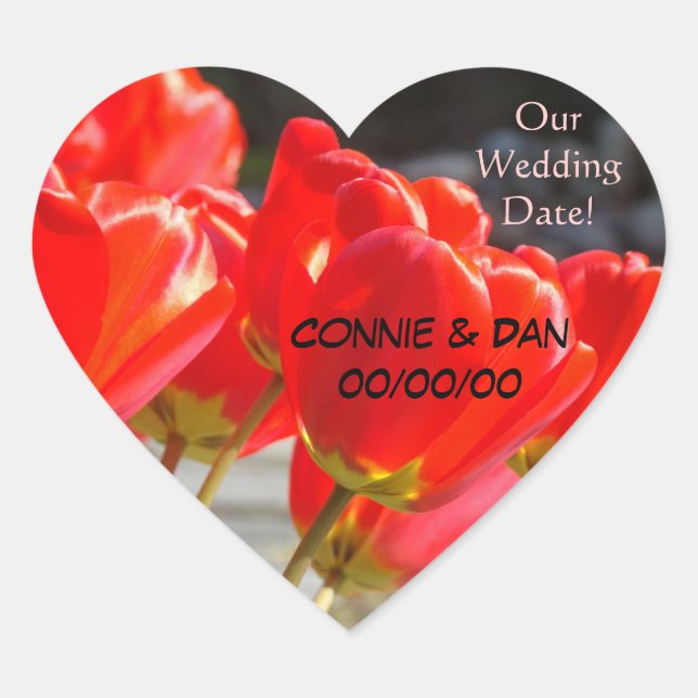 Heart Stickers Save the Date Envelope seals Tulips (Front)