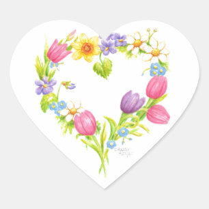 Heart Stickers Spring Flowers