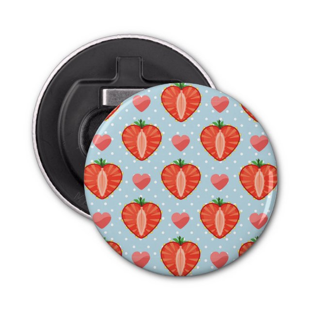 Heart Strawberries with Polka Dots And Hearts Bottle Opener (Front)