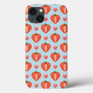 Heart Strawberries with Polka Dots And Hearts iPhone 13 Case