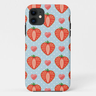 Heart Strawberries with Polka Dots And Hearts iPhone 11 Case