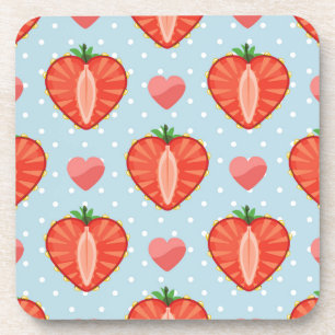 Heart Strawberries with Polka Dots And Hearts Coaster