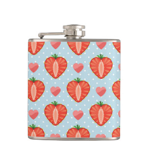 Heart Strawberries with Polka Dots And Hearts Hip Flask