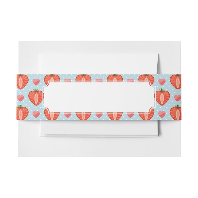 Heart Strawberries with Polka Dots And Hearts Invitation Belly Band (Front Example)