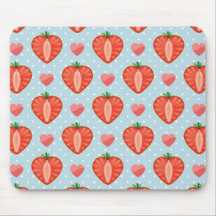 Heart Strawberries with Polka Dots And Hearts Mouse Pad