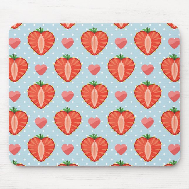 Heart Strawberries with Polka Dots And Hearts Mouse Pad (Front)