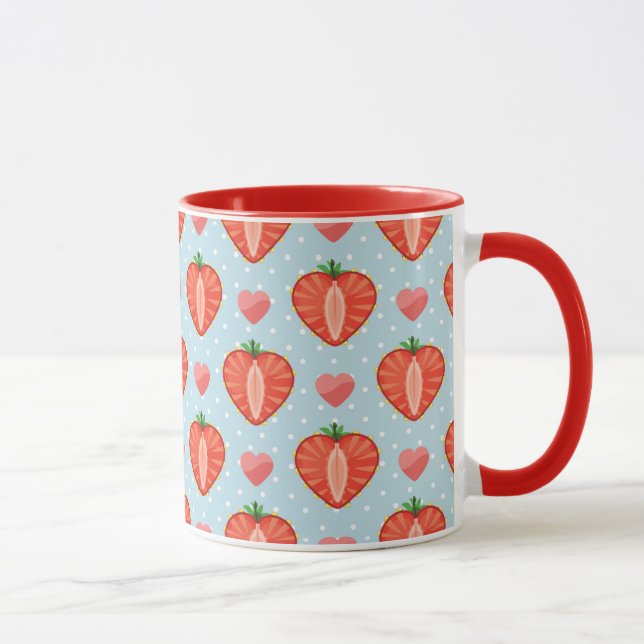 Heart Strawberries with Polka Dots And Hearts Mug (Right)