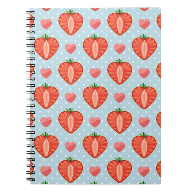 Heart Strawberries with Polka Dots And Hearts Notebook (Front)