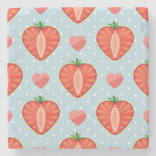 Heart Strawberries with Polka Dots And Hearts Stone Coaster