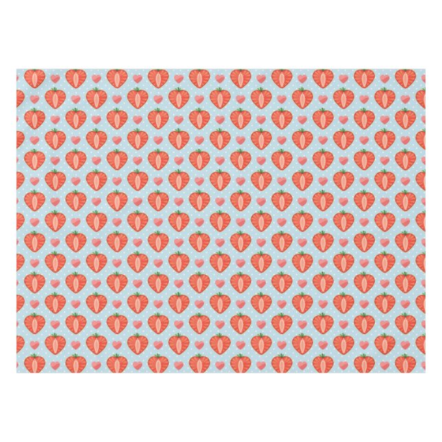 Heart Strawberries with Polka Dots And Hearts Tablecloth (Front (Horizontal))