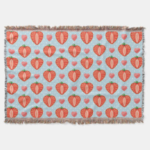 Heart Strawberries with Polka Dots And Hearts Throw Blanket