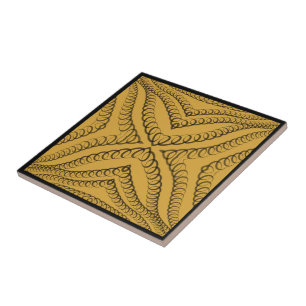 Heart String Spring Black On Gold Geo Pattern Ceramic Tile