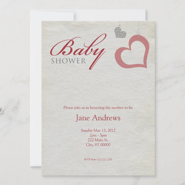 Heart Strings Baby Shower - Red & Black Invitation (Front)