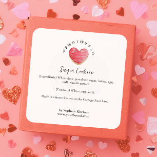 Heart Sugar Cookie Watercolor Bakery Ingredient Square Sticker
