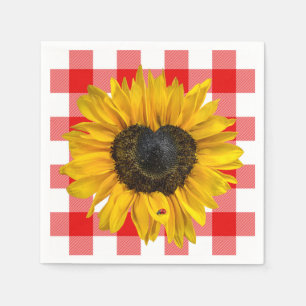 Heart Sunflower Ladybug on Buffalo Plaid  Napkin