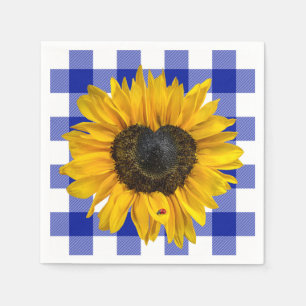 Heart Sunflower Ladybug on Buffalo Plaid   Napkin