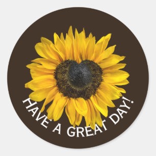 Heart Sunflower On Brown Classic Round Sticker