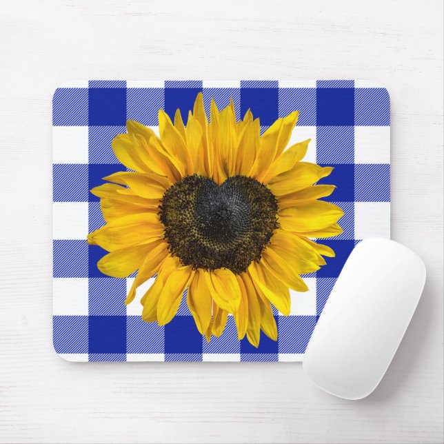 Heart Sunflower on Buffalo Plaid Mouse Pad (With Mouse)