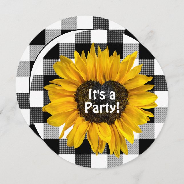 Heart Sunflower on Plaid Birthday Party  Invitation (Front/Back)