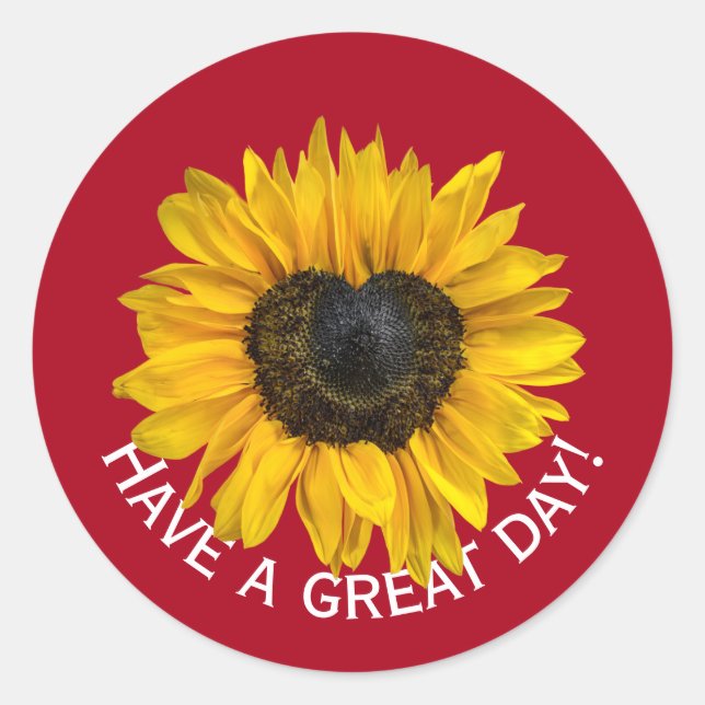 Heart Sunflower On Red Classic Round Sticker (Front)