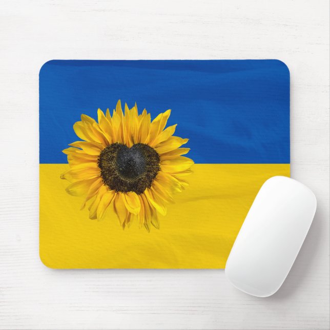 Heart Sunflower on Ukraine Flag Mouse Pad (With Mouse)