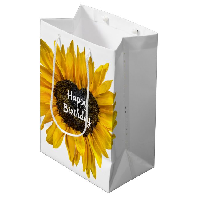 Heart Sunflower On White Birthday  Medium Gift Bag (Front Angled)