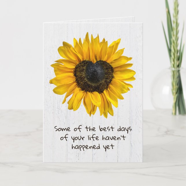 Heart Sunflower On Whitewashed Wood Card (Front)