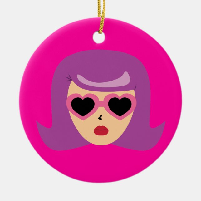 Heart Sunglasses Ceramic Ornament (Front)