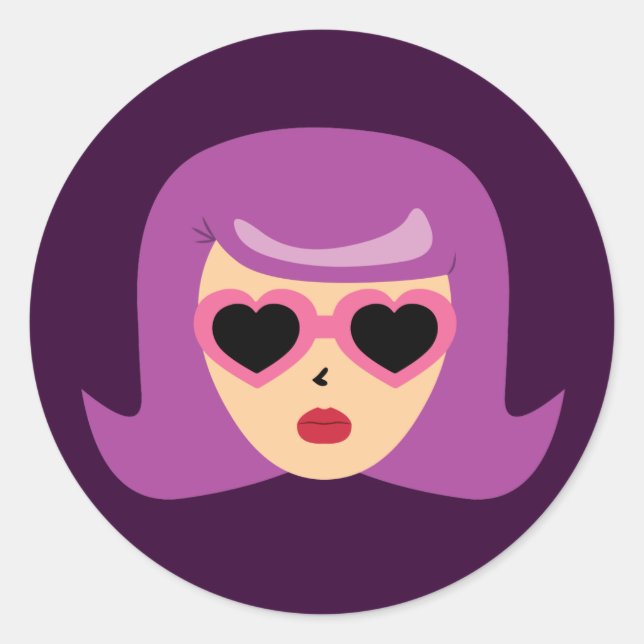 Heart Sunglasses Classic Round Sticker (Front)