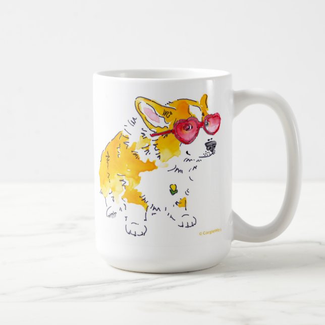 Heart Sunglasses Corgi Mug (Right)