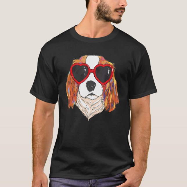 Heart Sunglasses Love Cute Dog Cavalier King Charl T-Shirt (Front)