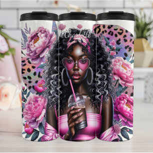 Heart Sunglasses Pink Leopard Coffee Glam Thermal Tumbler