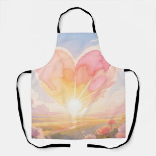 Heart Sunrise Watercolor Landscape Apron