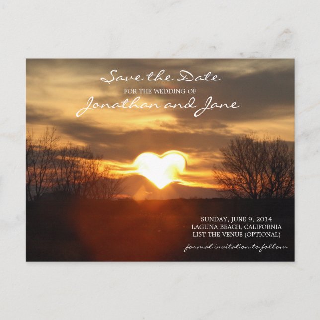 Heart Sunset Wedding Romantic Save the Date Announcement Postcard (Front)