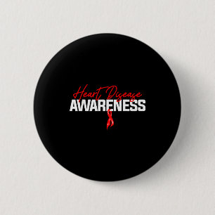 Heart Support Squad Red Ribbon Heart Disease Aware 6 Cm Round Badge