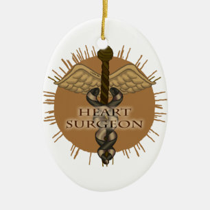 Heart Surgeon Caduceus Ceramic Ornament