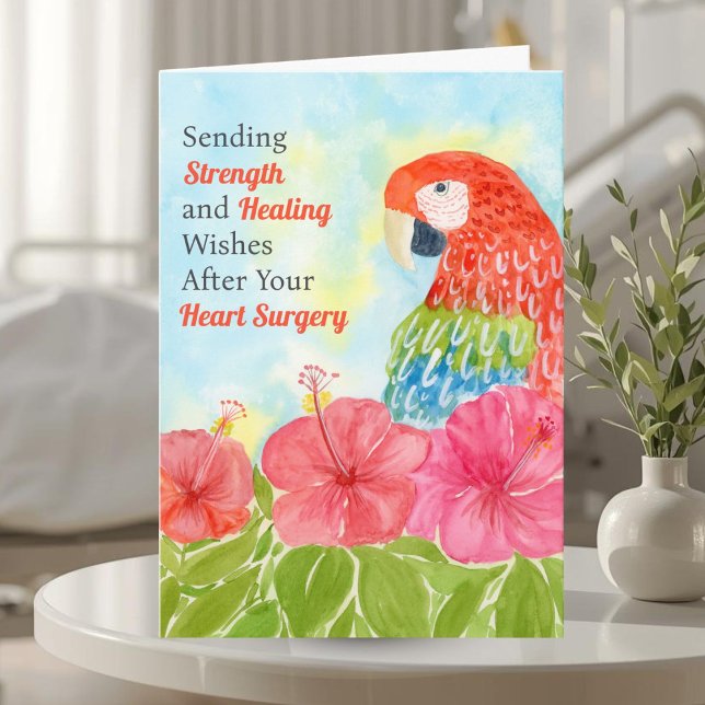 Heart Surgery Healing Scarlet Macaws, Hibiscus Card (Creator Uploaded)