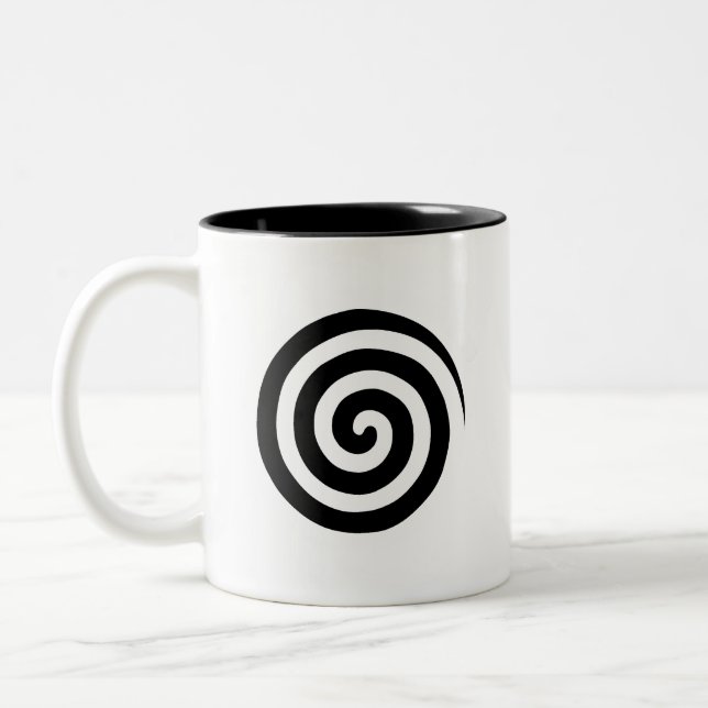Heart & Swirl Spiral Circles in Black & White Two-Tone Coffee Mug (Left)