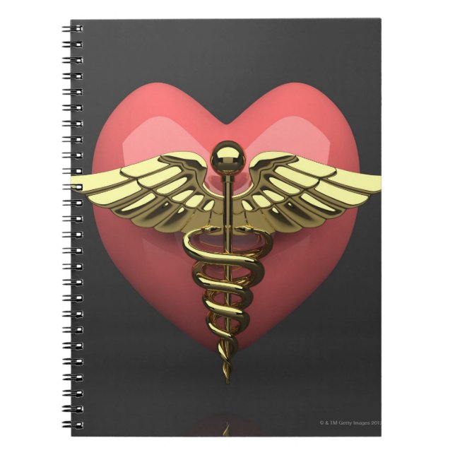 Heart symbol with medical symbol (caduceus) notebook (Front)
