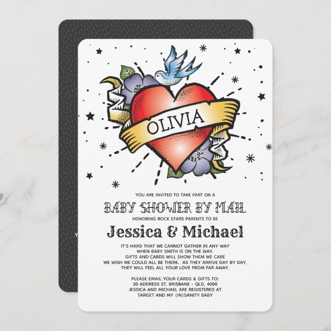 Heart Tattoo Baby Shower By Mail Invitation (Front/Back)