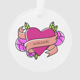 Heart Tattoo NAME Polka Dots Flowers Fun Ornament