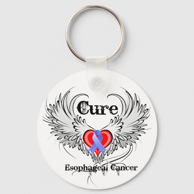 Heart Tattoo Wings - Cure Oesophageal Cancer Key Ring (Front)
