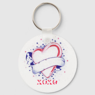Heart Tattoo Xoxo with ribbon banner Key Ring