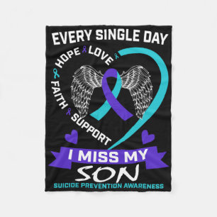 Heart Teal Purple I Miss My Son Suicide Awareness Fleece Blanket