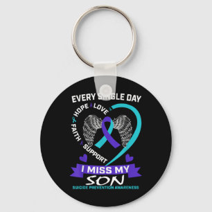 Heart Teal Purple I Miss My Son Suicide Awareness Key Ring