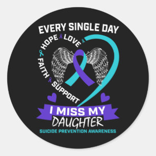 Heart Teal Purple Miss Daughter Suicide Awareness Classic Round Sticker